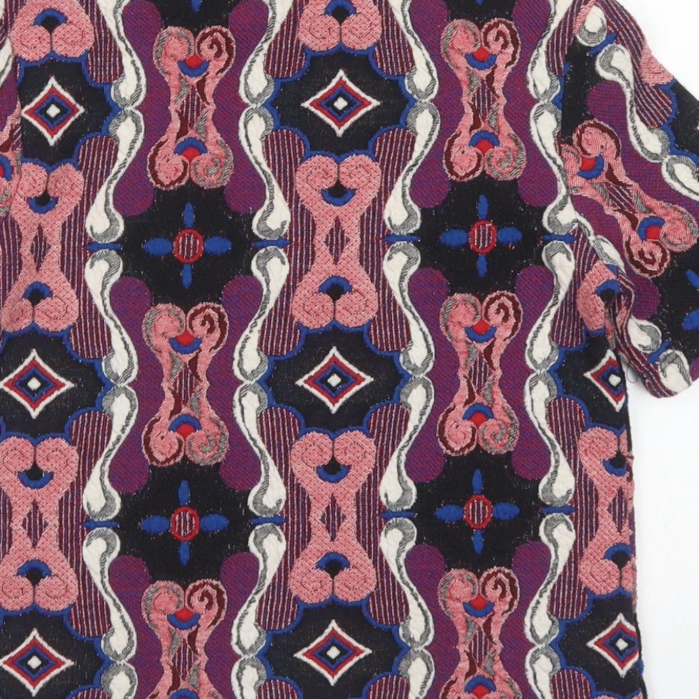 Zara Womens Pink Argyle/Diamond Polyester Basic T-Shirt Size S Mock Neck