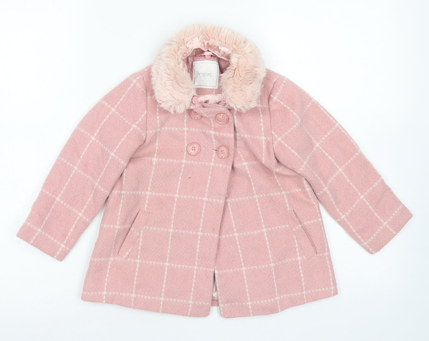 NEXT Girls Pink Check  Overcoat Coat Size 2-3 Years  Button