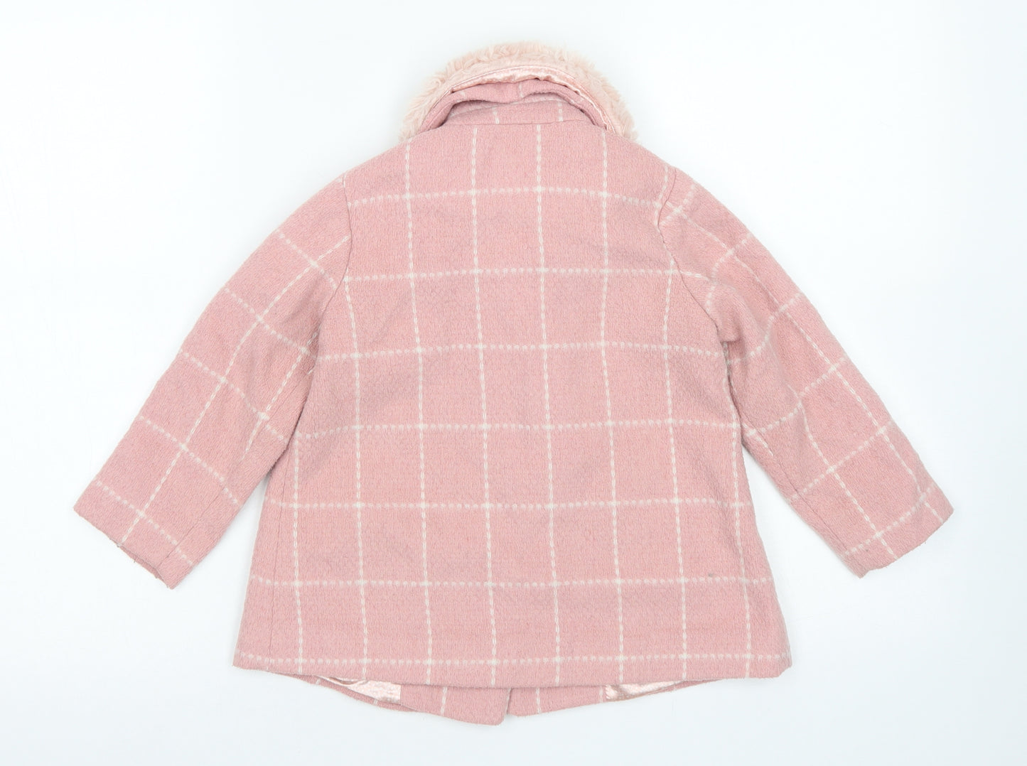 NEXT Girls Pink Check  Overcoat Coat Size 2-3 Years  Button