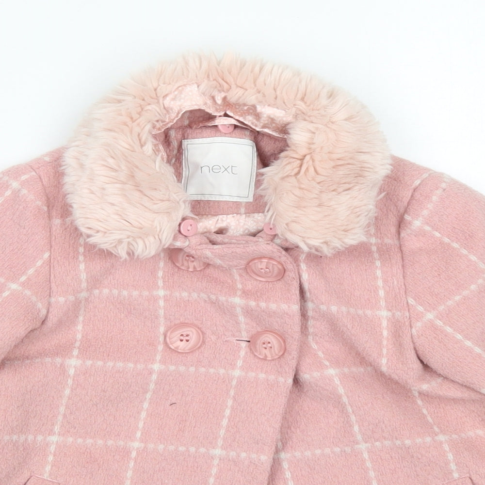 NEXT Girls Pink Check  Overcoat Coat Size 2-3 Years  Button