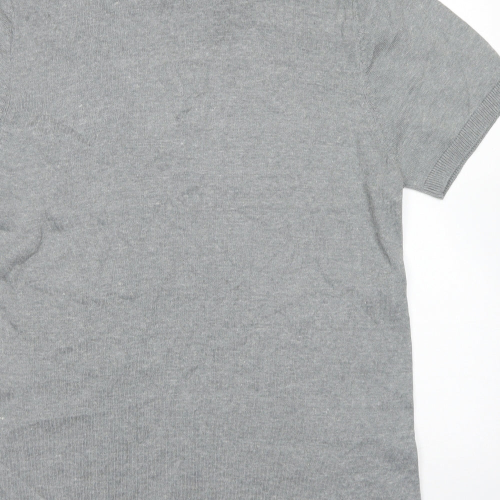 Brave Soul Mens Grey Colourblock Cotton  Polo Size M Collared Button