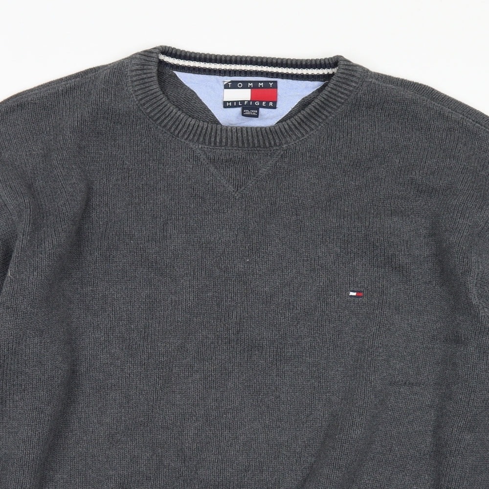 Tommy Hilfiger Mens Grey Crew Neck  Cotton Pullover Jumper Size 2XL