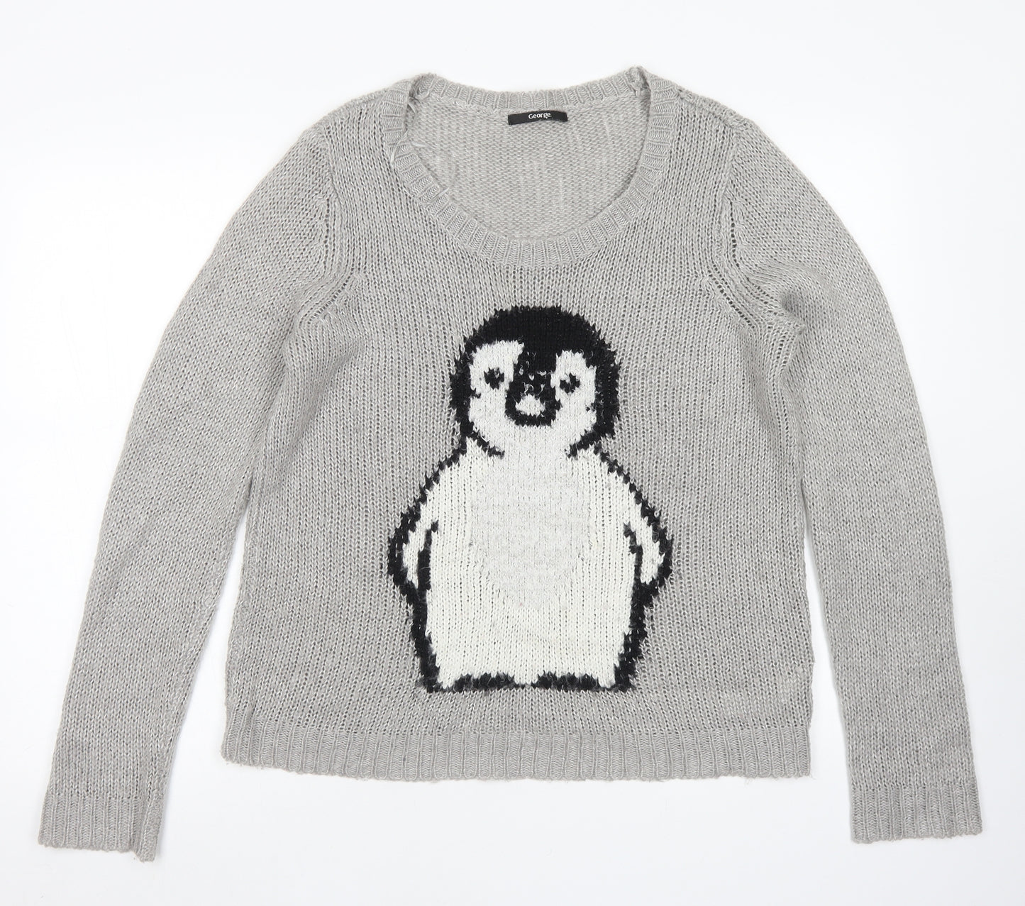 George Womens Grey Round Neck  Acrylic Pullover Jumper Size 14   - Penguin