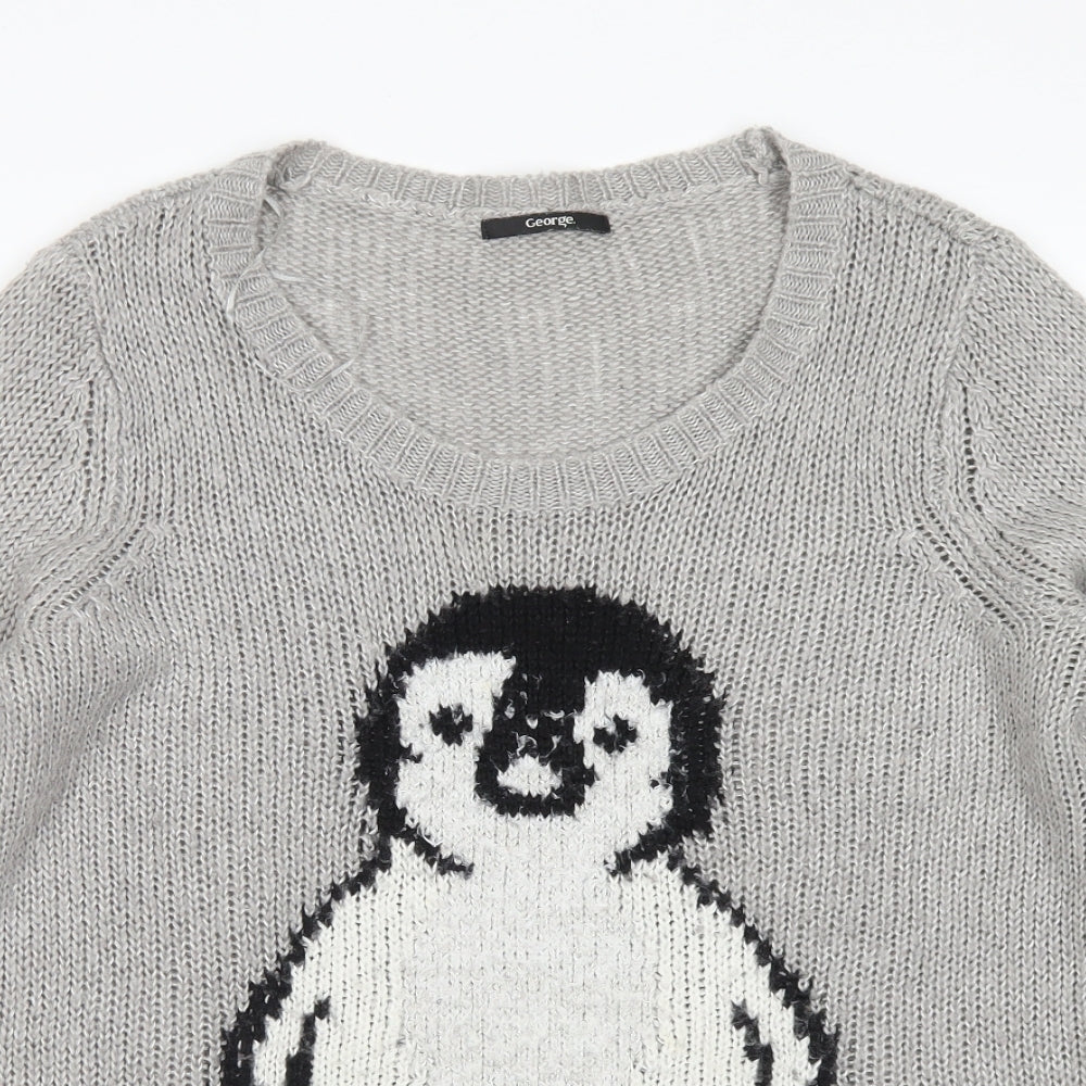 George Womens Grey Round Neck  Acrylic Pullover Jumper Size 14   - Penguin