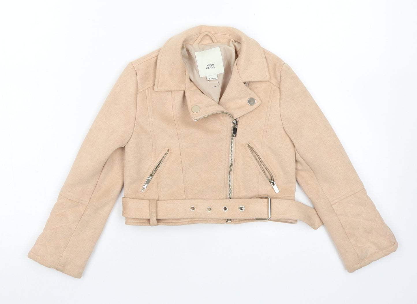 River Island Girls Pink   Biker Jacket Size 5-6 Years  Zip