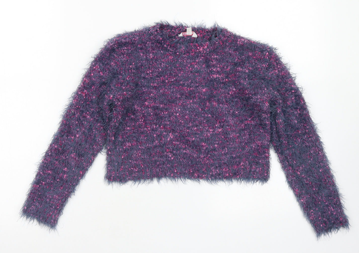 Miss E-vie Girls Purple Crew Neck  Polyester Pullover Jumper Size 9-10 Years   - Cropped