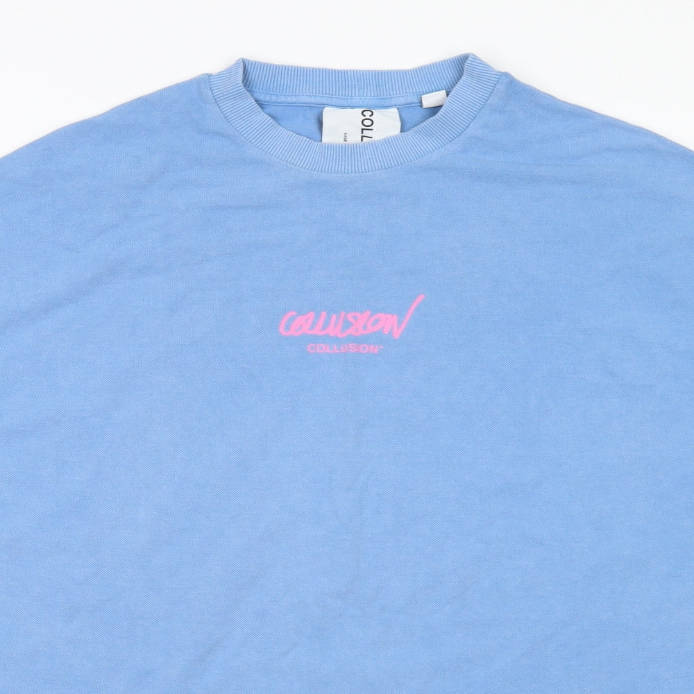 COLLUSION Mens Blue  Cotton  T-Shirt Size M Crew Neck