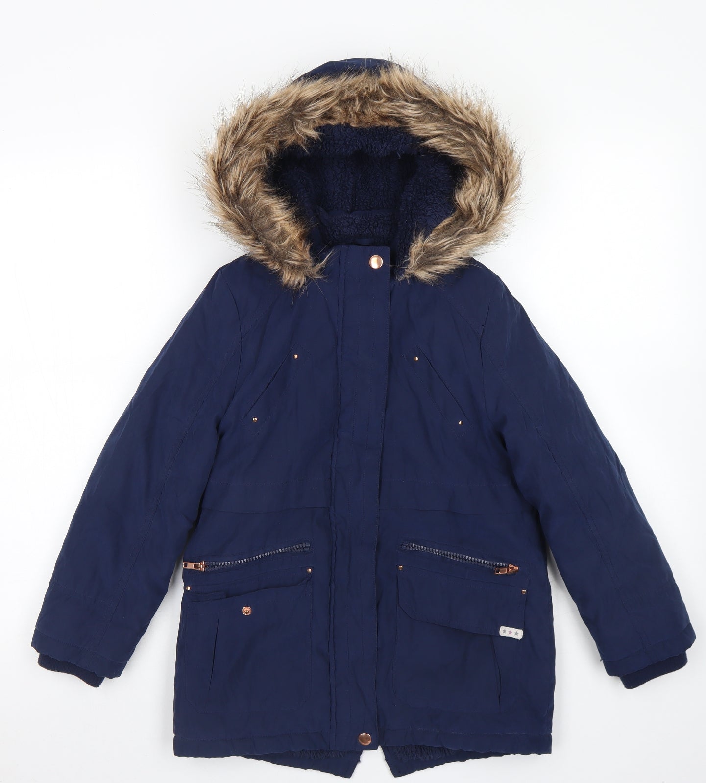George Boys Blue   Parka Coat Size 7-8 Years  Zip - Fleece Lined