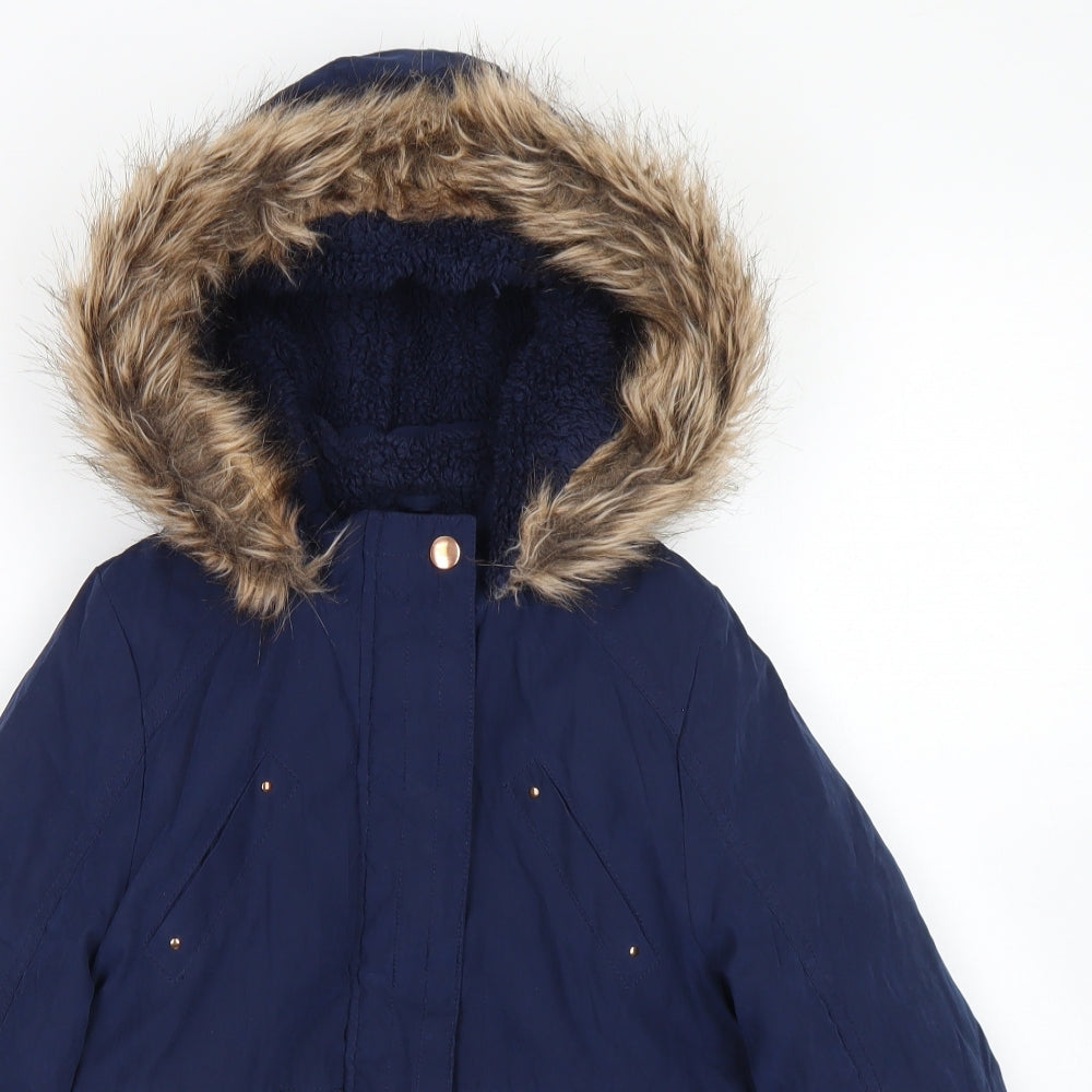 George Boys Blue   Parka Coat Size 7-8 Years  Zip - Fleece Lined