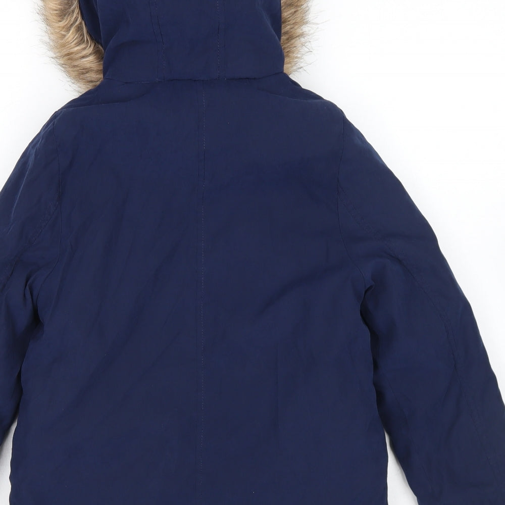 George Boys Blue   Parka Coat Size 7-8 Years  Zip - Fleece Lined