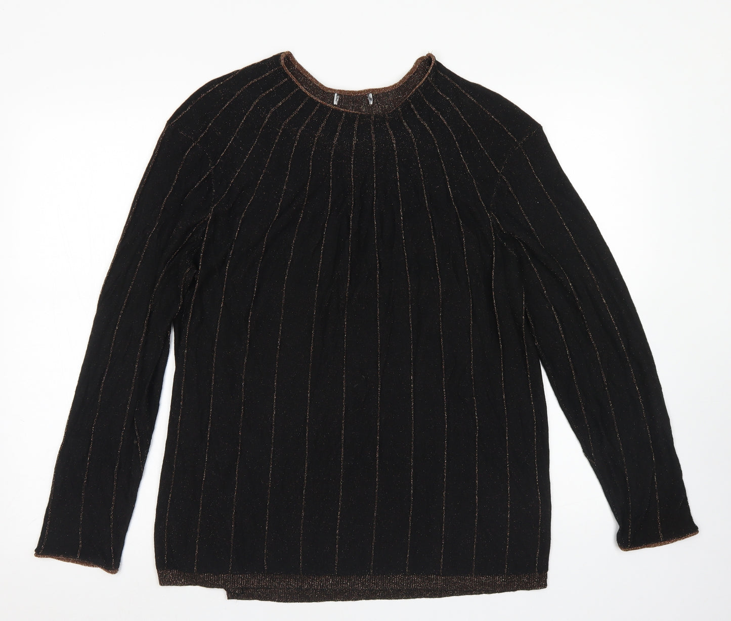 Papaya Womens Black Round Neck Striped Viscose Pullover Jumper Size 20