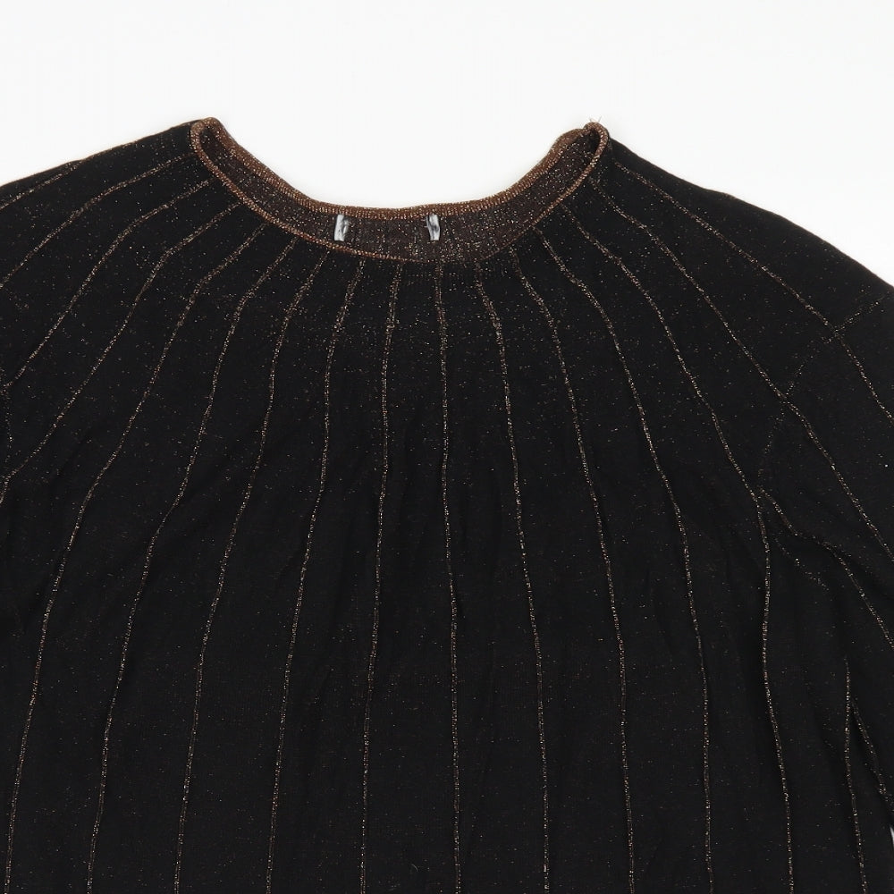 Papaya Womens Black Round Neck Striped Viscose Pullover Jumper Size 20