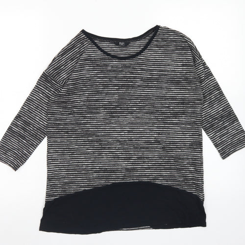 F&F Womens Black Striped Polyester Basic T-Shirt Size 8 Round Neck