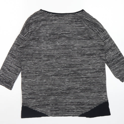 F&F Womens Black Striped Polyester Basic T-Shirt Size 8 Round Neck