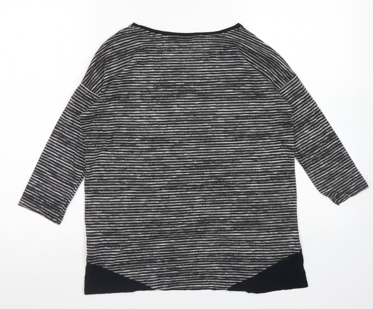 F&F Womens Black Striped Polyester Basic T-Shirt Size 8 Round Neck