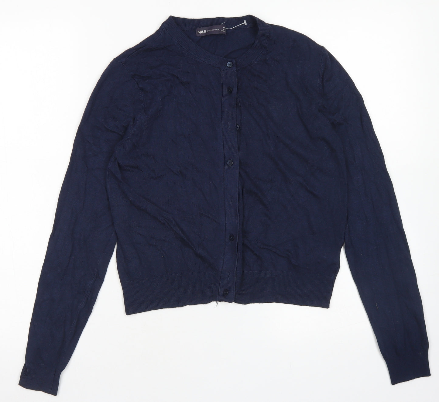 M&S Collection Womens Blue Crew Neck  Viscose Cardigan Jumper Size 12