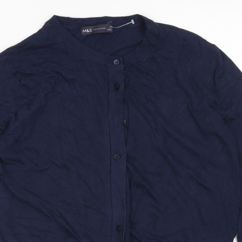 M&S Collection Womens Blue Crew Neck  Viscose Cardigan Jumper Size 12