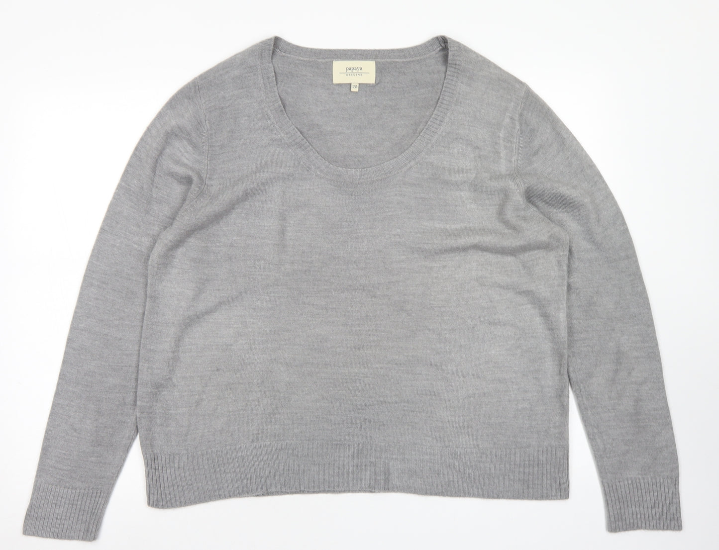 Papaya Womens Grey Scoop Neck  Acrylic Pullover Jumper Size 20
