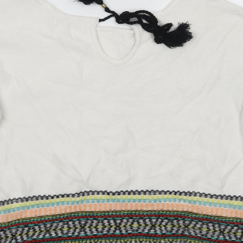 M&S Womens White Round Neck Striped Cotton Pullover Jumper Size 12