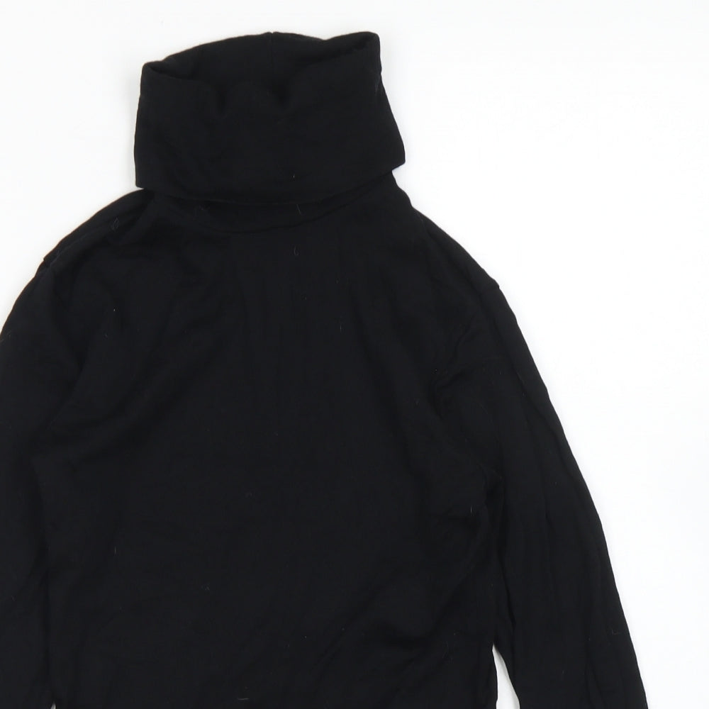 Crane Womens Black  Wool Basic T-Shirt Size 8 Roll Neck
