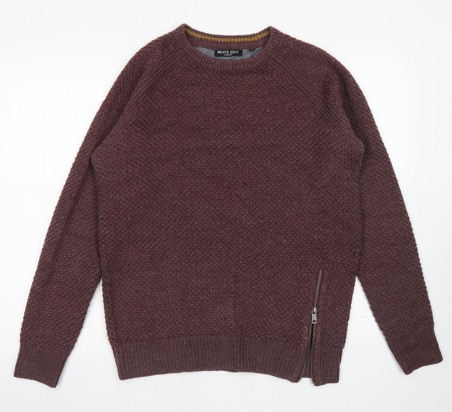Brave Soul Mens Purple Crew Neck  Acrylic Pullover Jumper Size M