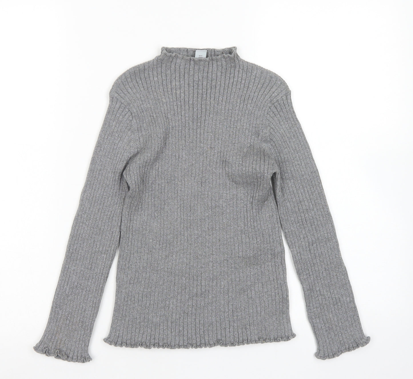 TU Girls Grey Mock Neck  Cotton Pullover Jumper Size 9 Years   - Lettuce Edging