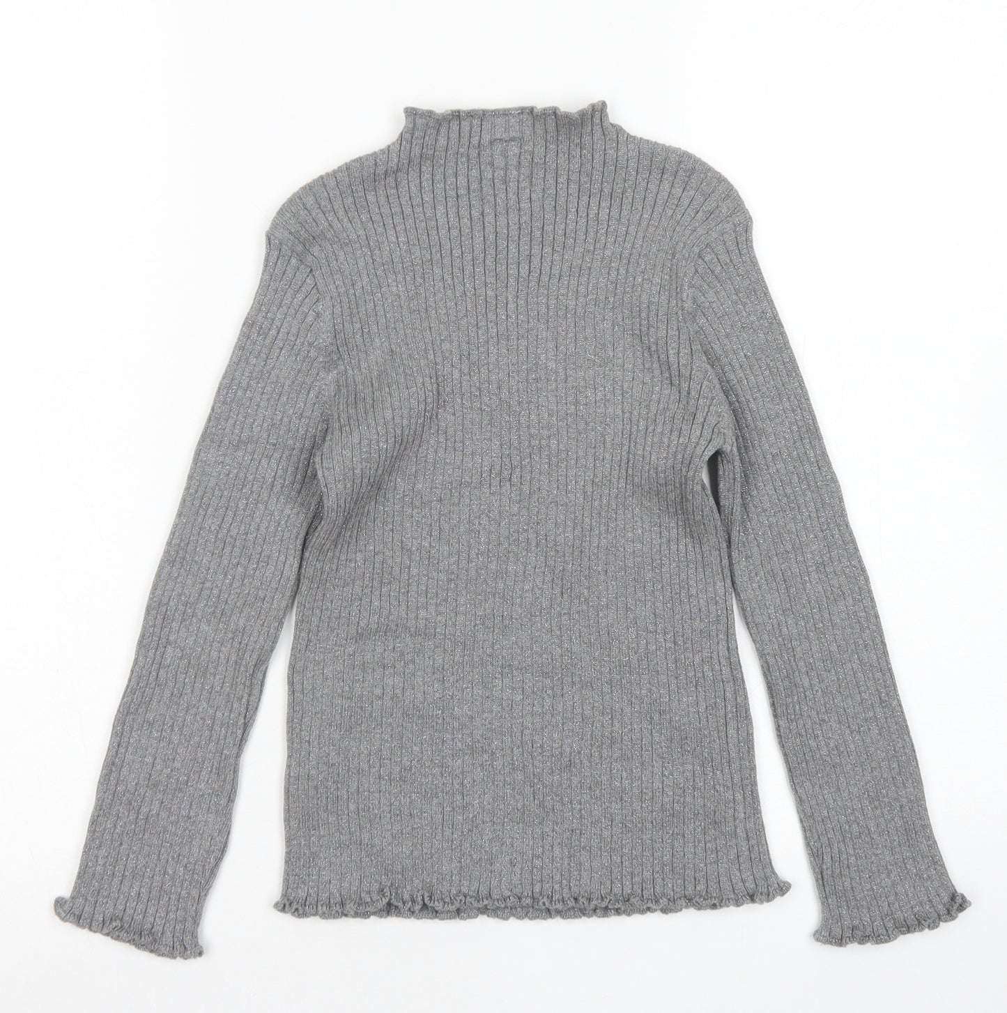 TU Girls Grey Mock Neck  Cotton Pullover Jumper Size 9 Years   - Lettuce Edging