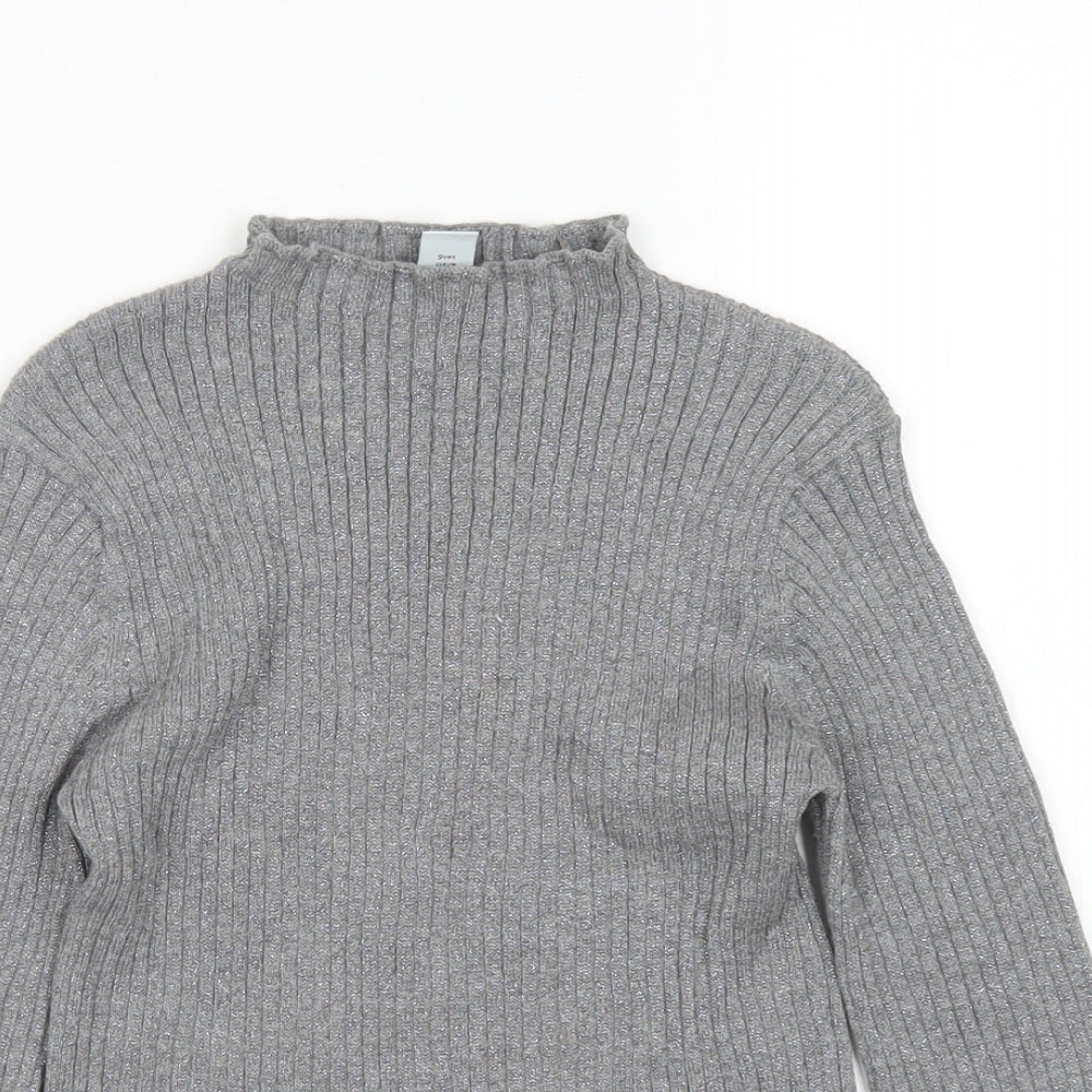 TU Girls Grey Mock Neck  Cotton Pullover Jumper Size 9 Years   - Lettuce Edging