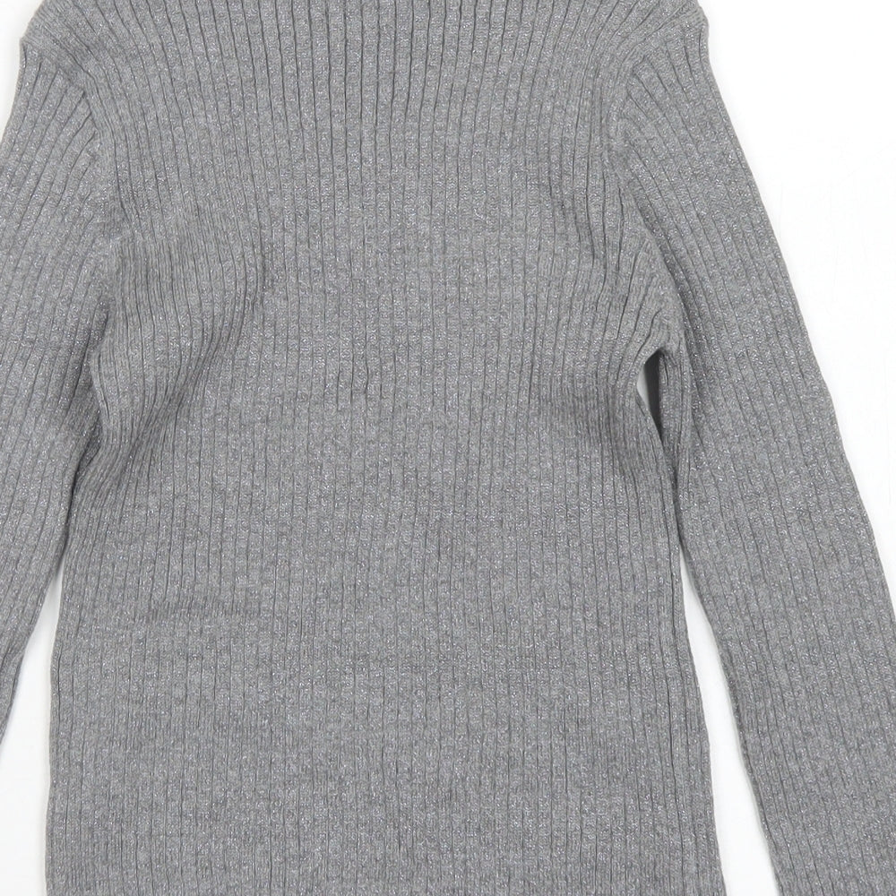 TU Girls Grey Mock Neck  Cotton Pullover Jumper Size 9 Years   - Lettuce Edging