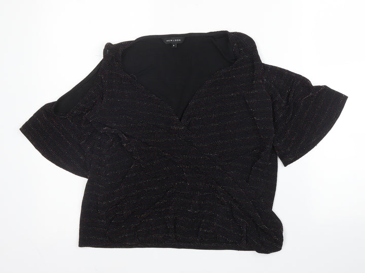 New Look Womens Blue Nylon Basic Blouse Size 8 V-Neck