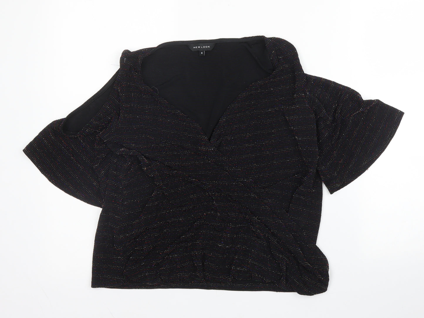 New Look Womens Blue  Nylon Basic Blouse Size 8 V-Neck