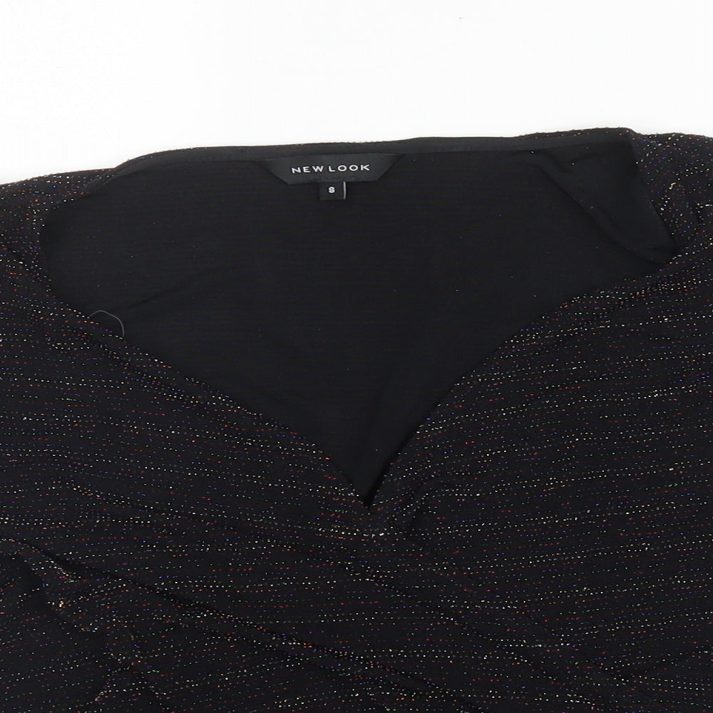 New Look Womens Blue  Nylon Basic Blouse Size 8 V-Neck