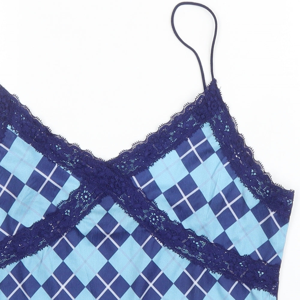 SheIn Womens Blue Argyle/Diamond Polyester Camisole Blouse Size L V-Neck