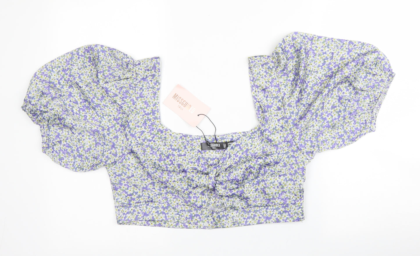 Missguided Womens Purple Floral Polyester Cropped Blouse Size 14 Sweetheart