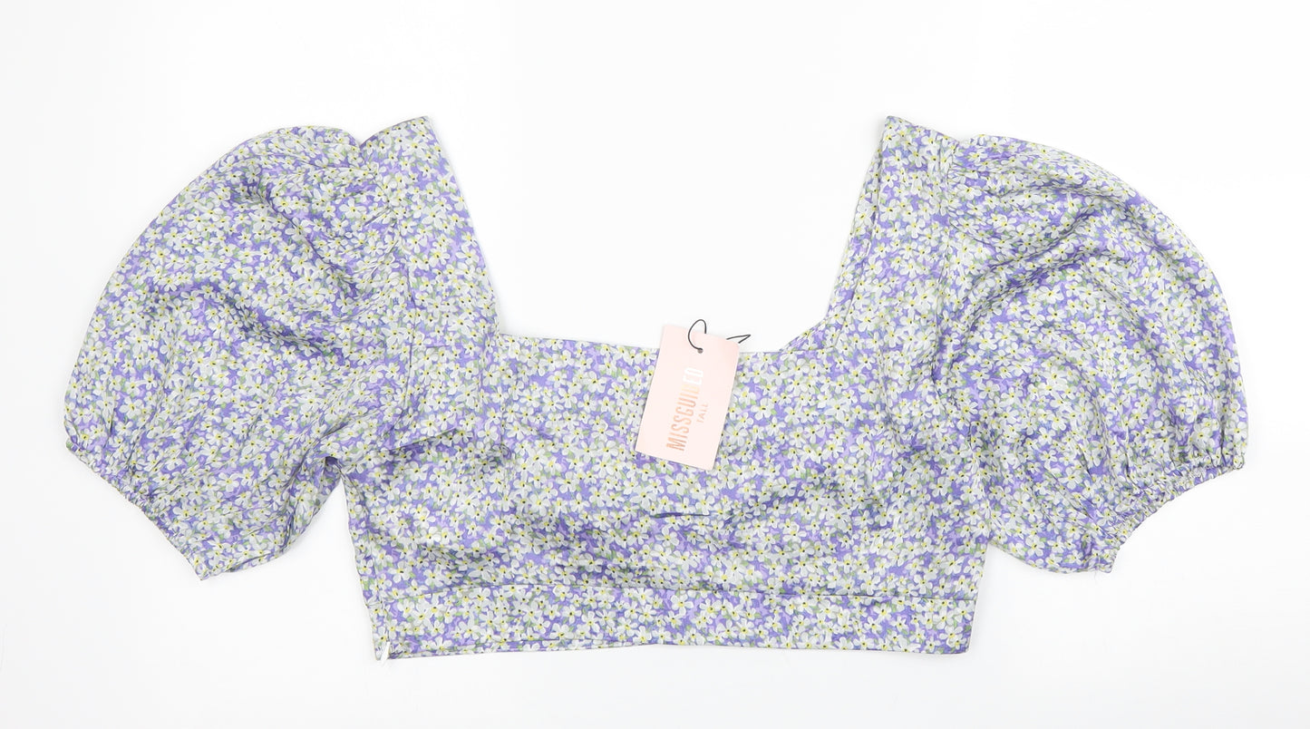 Missguided Womens Purple Floral Polyester Cropped Blouse Size 14 Sweetheart