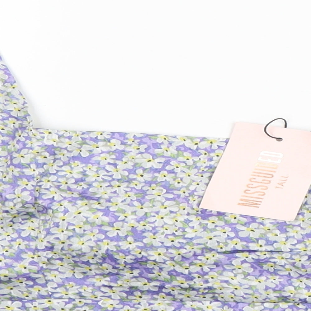 Missguided Womens Purple Floral Polyester Cropped Blouse Size 14 Sweetheart