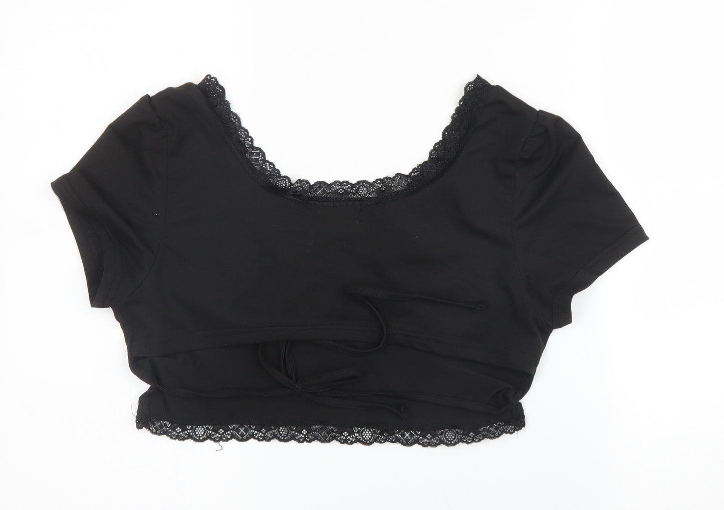 SheIn Womens Black  Polyester Cropped Blouse Size L V-Neck