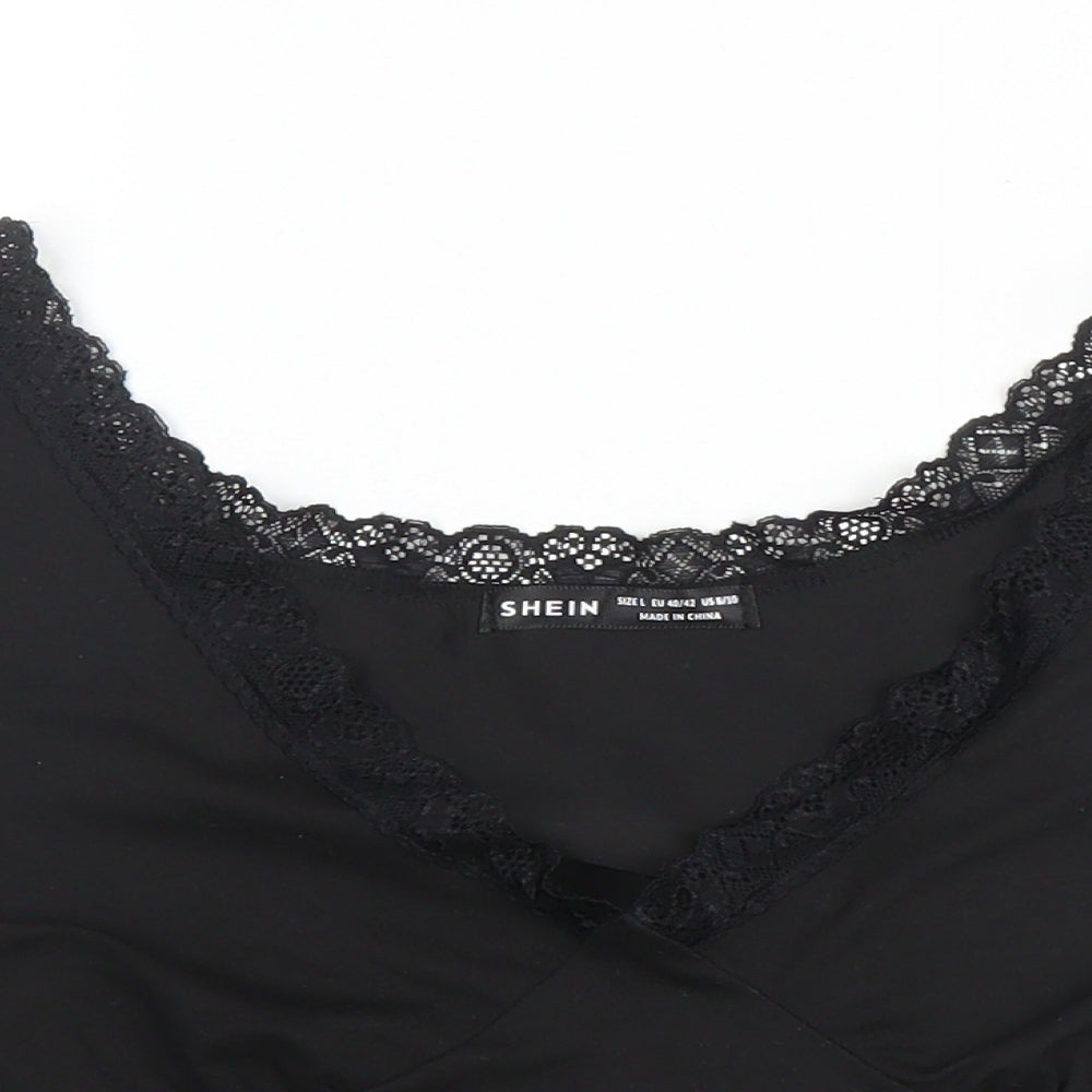 SheIn Womens Black  Polyester Cropped Blouse Size L V-Neck