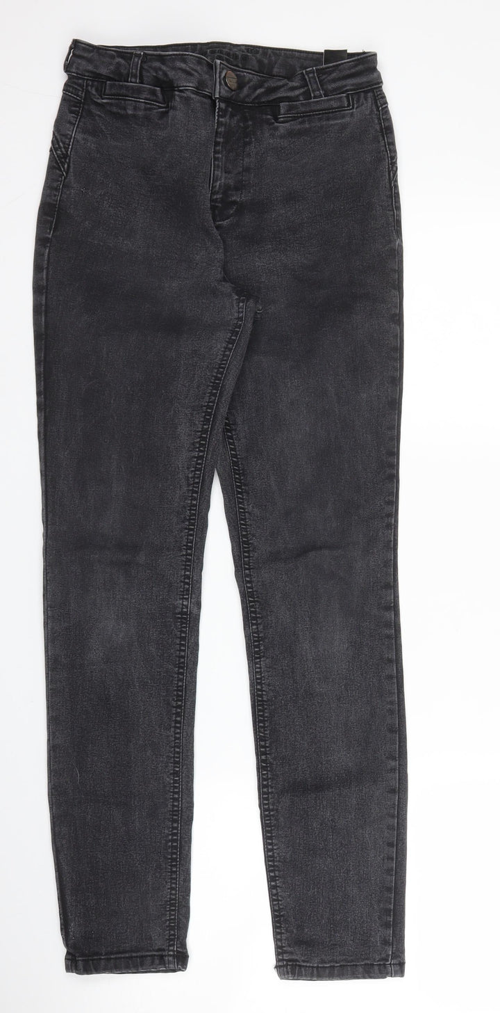 M&S Womens Grey  Cotton Skinny Jeans Size 8 L28 in Slim Zip