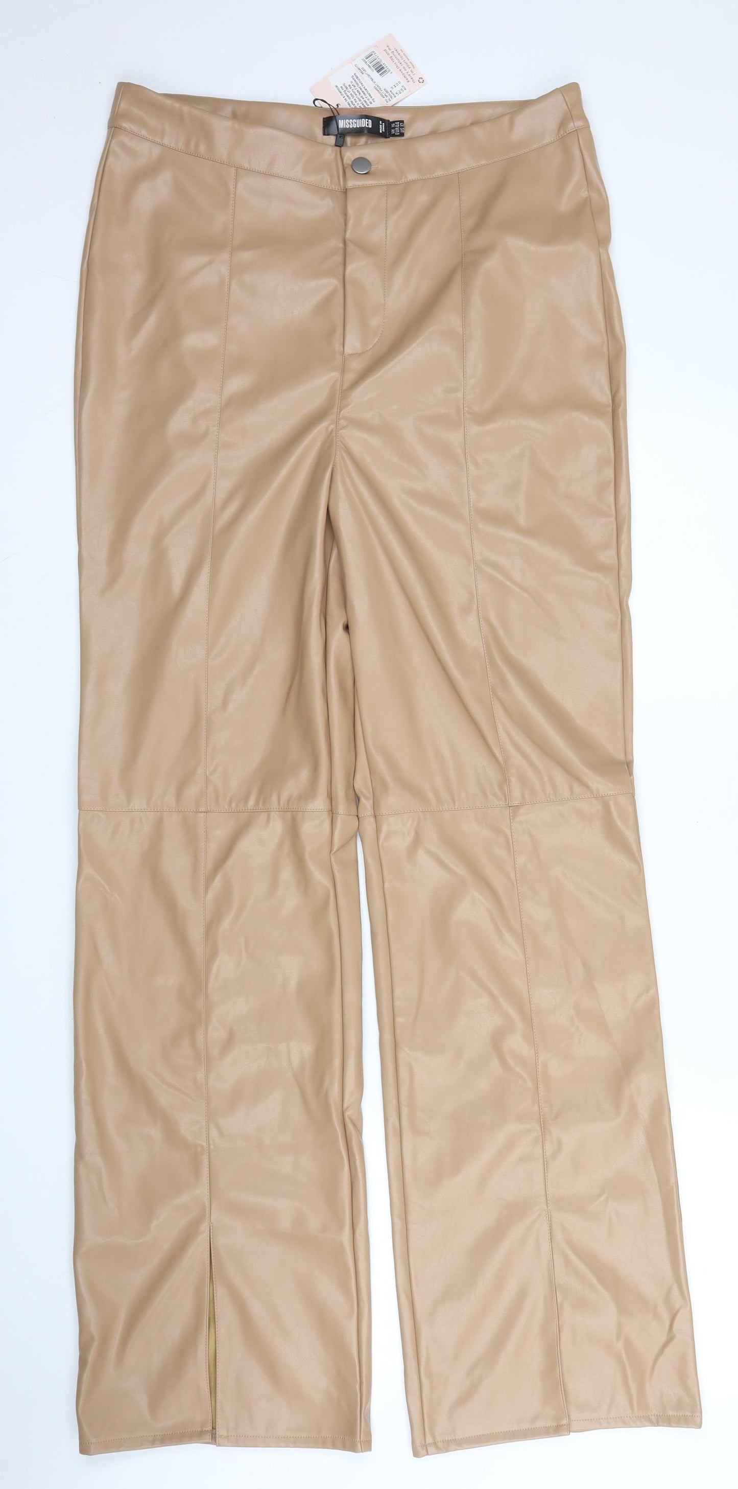 Missguided Womens Beige  Polyurethane Trousers  Size 16 L32 in Regular Zip