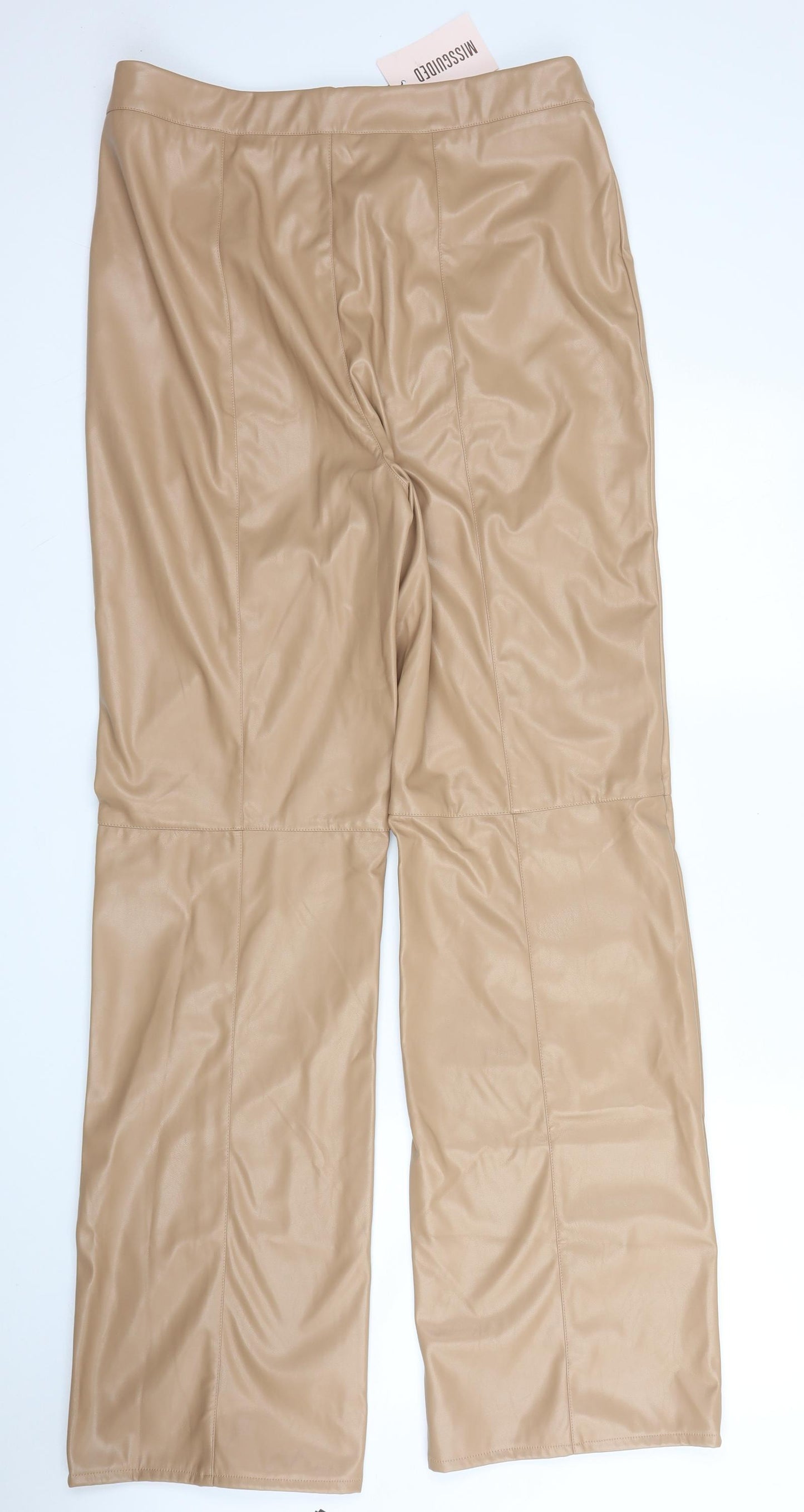 Missguided Womens Beige  Polyurethane Trousers  Size 16 L32 in Regular Zip