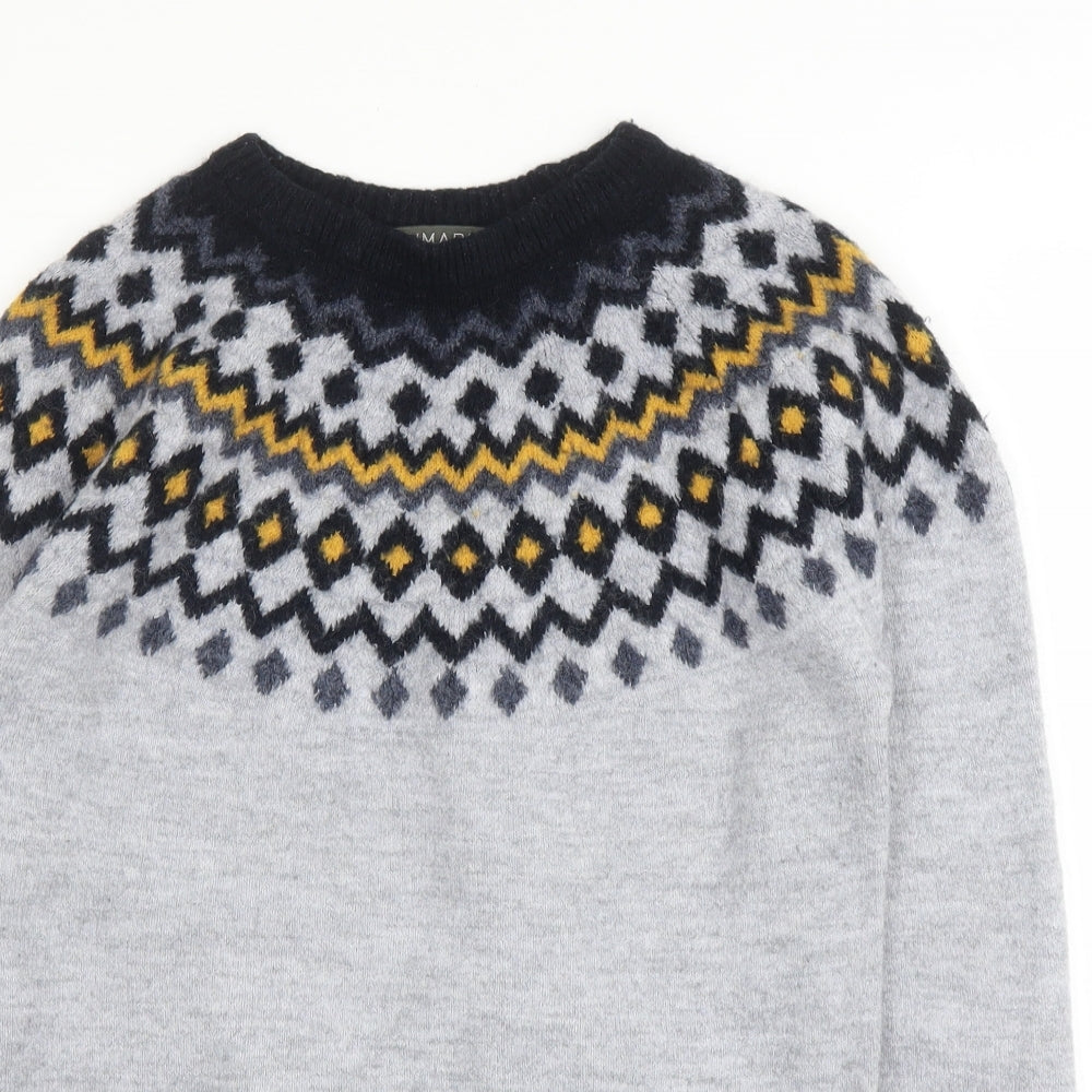 Primark Mens Grey Round Neck Fair Isle Acrylic Pullover Jumper Size M