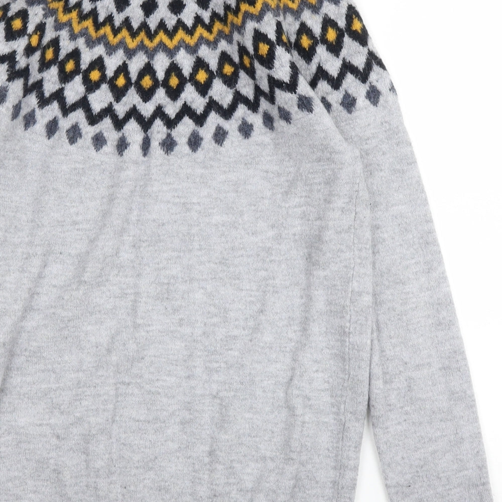 Primark Mens Grey Round Neck Fair Isle Acrylic Pullover Jumper Size M