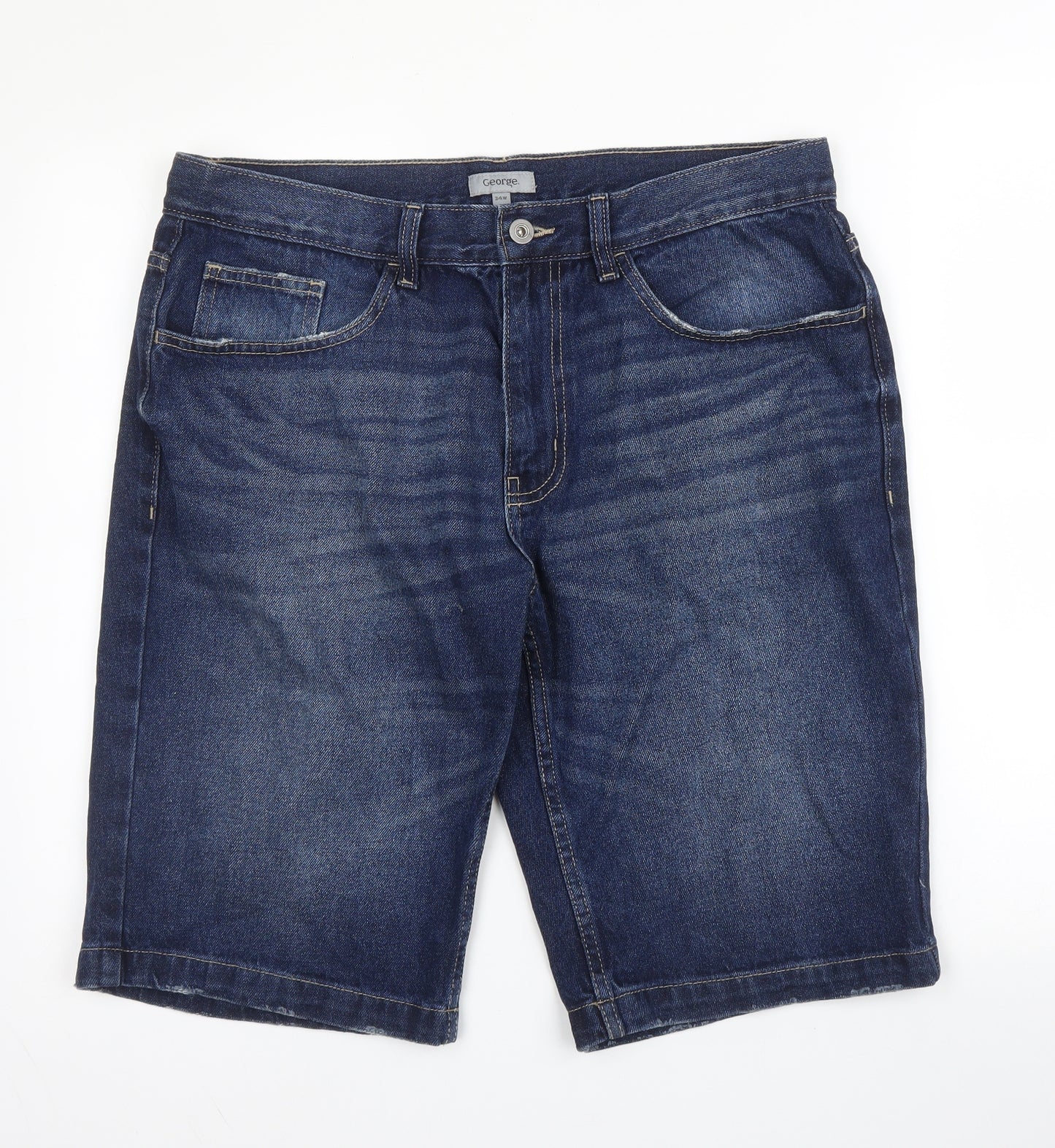 George Mens Blue  Cotton Bermuda Shorts Size 34 in L12 in Regular Zip