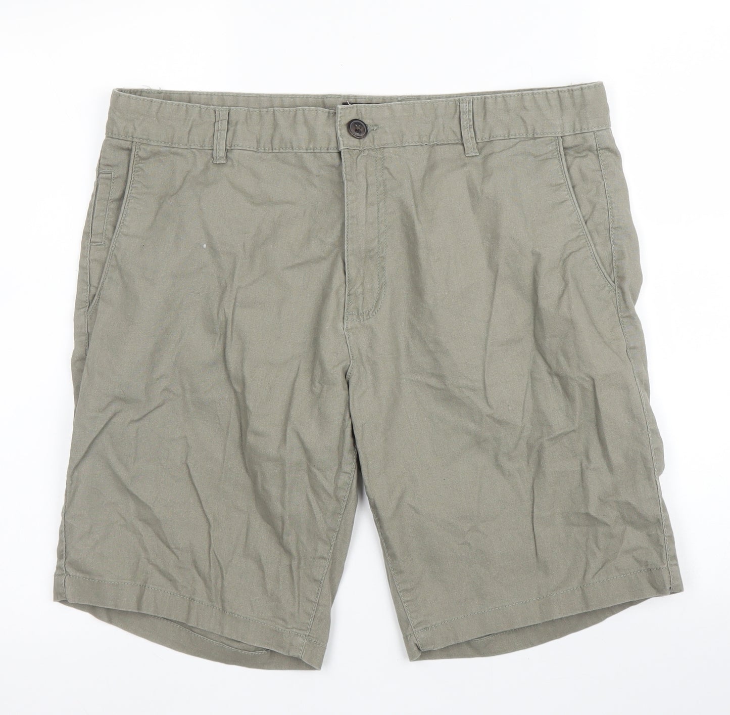 Peacocks Mens Green  Cotton Bermuda Shorts Size 34 in  Regular Zip