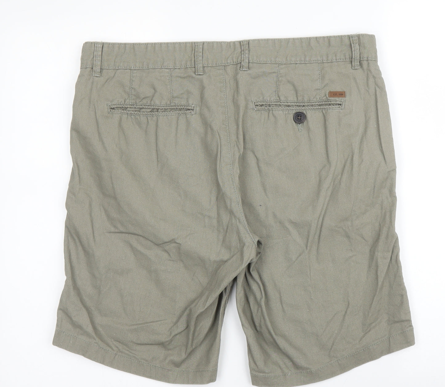 Peacocks Mens Green  Cotton Bermuda Shorts Size 34 in  Regular Zip