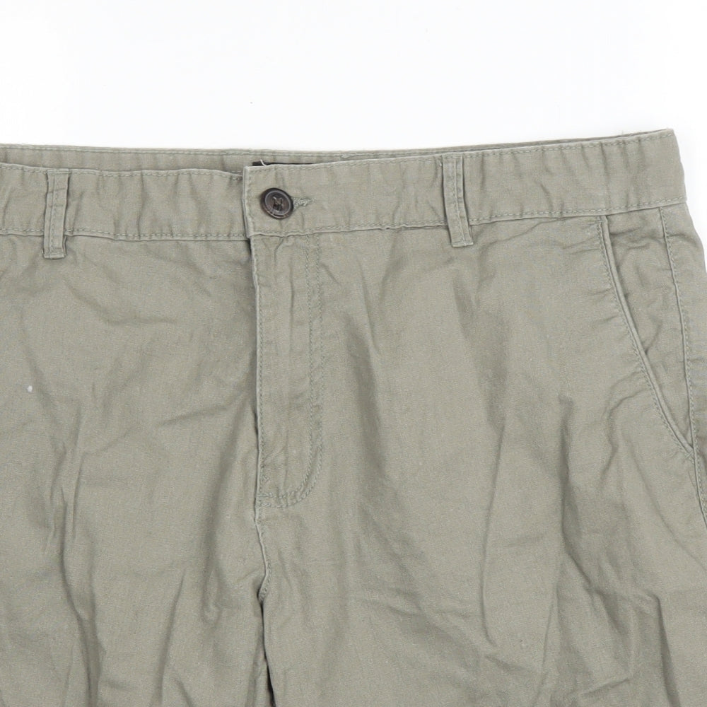 Peacocks Mens Green  Cotton Bermuda Shorts Size 34 in  Regular Zip