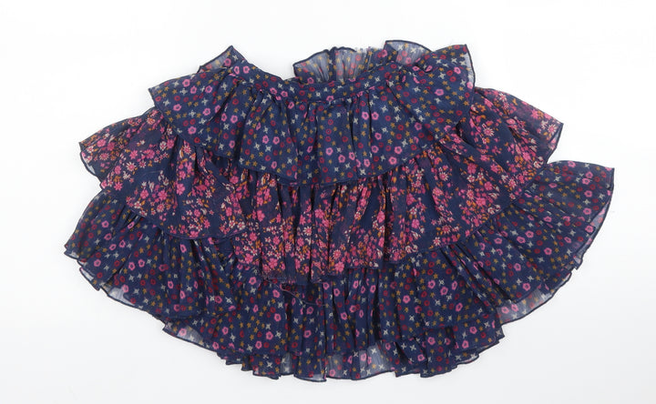 M&S Girls Blue Floral Polyester A-Line Skirt Size 4 Years  Regular