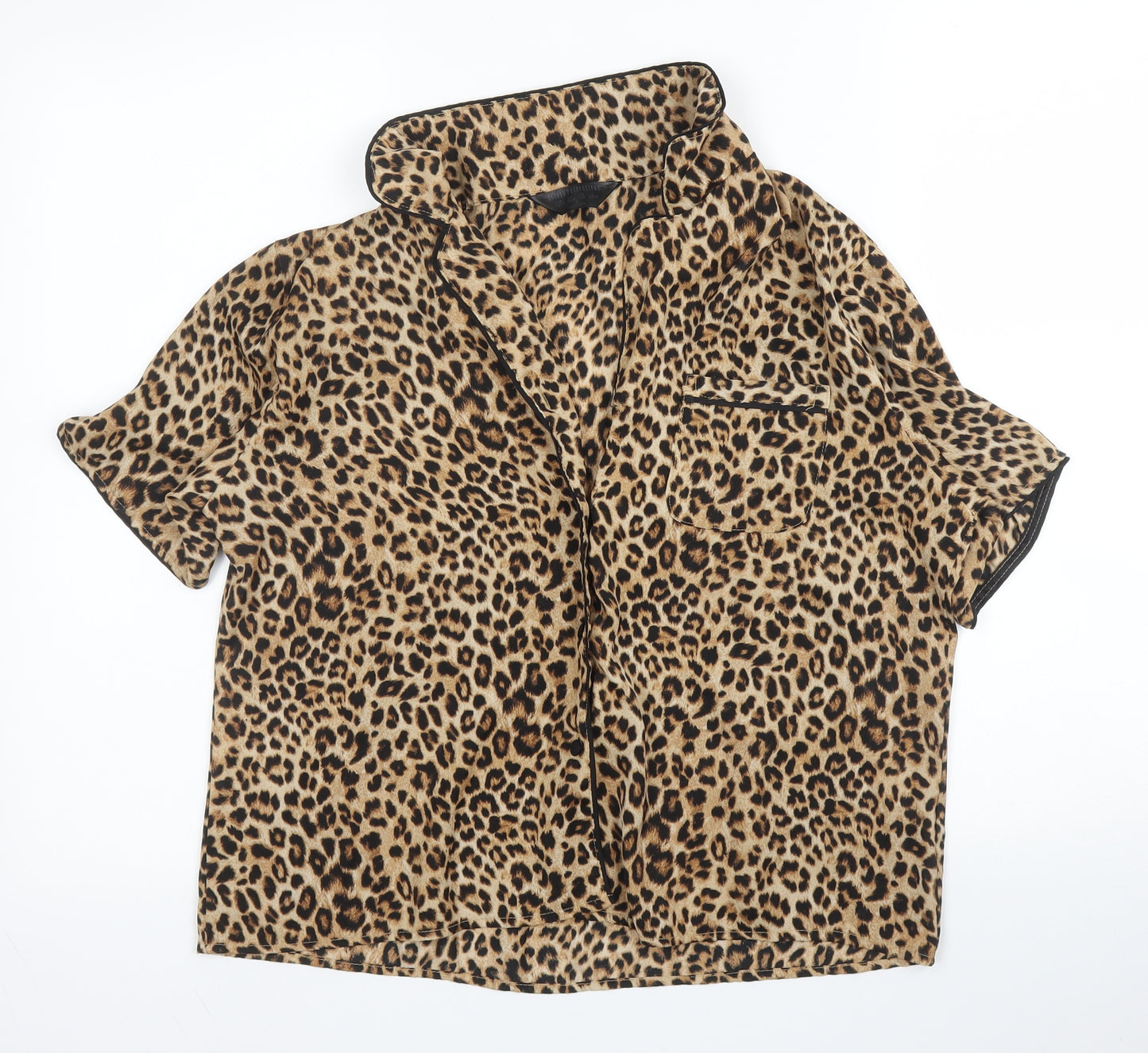 Primark Womens Beige Animal Print Polyester Chemise Pyjama Set Size 10  Drawstring - Leopard print