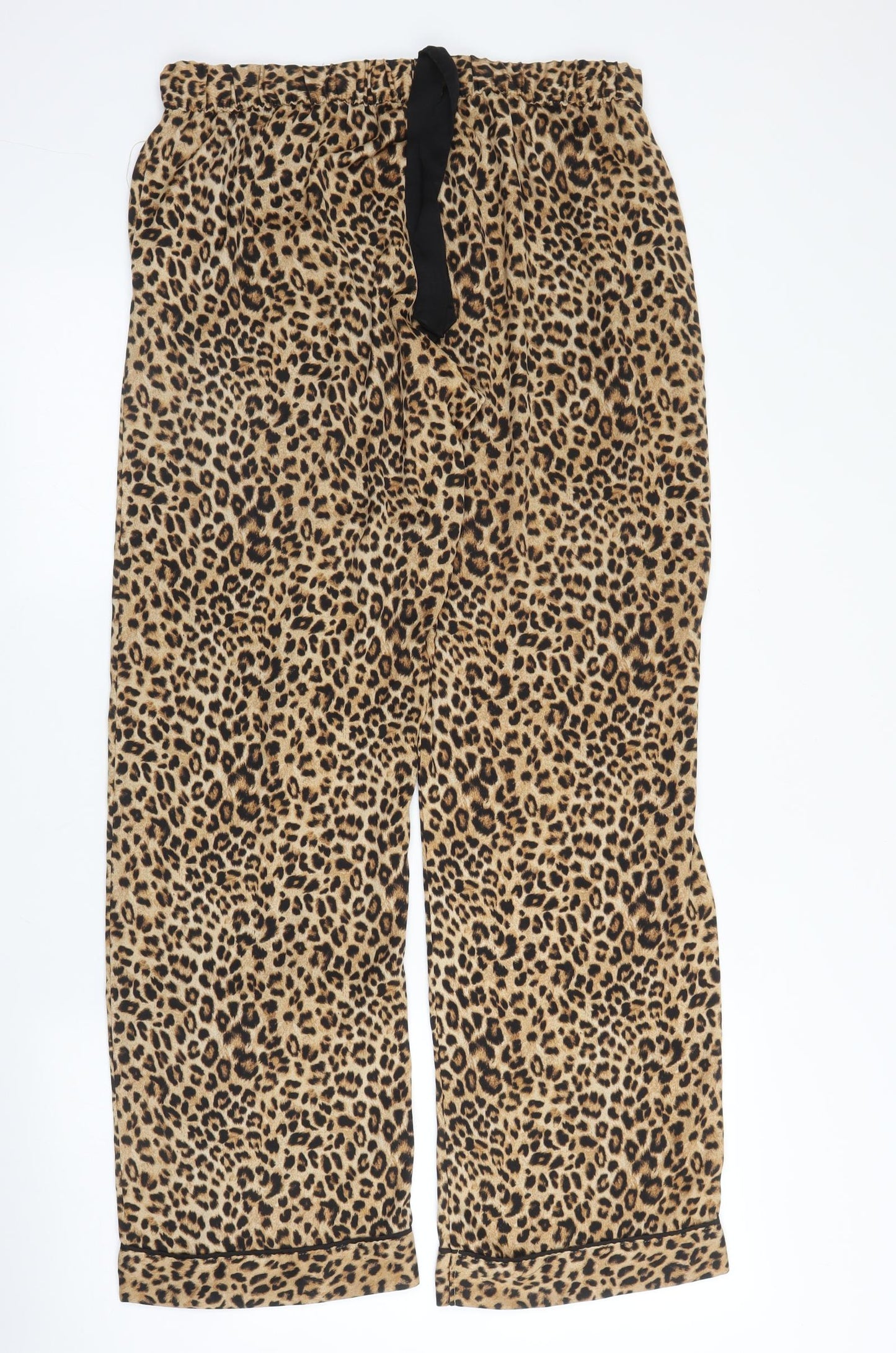 Primark Womens Beige Animal Print Polyester Chemise Pyjama Set Size 10  Drawstring - Leopard print